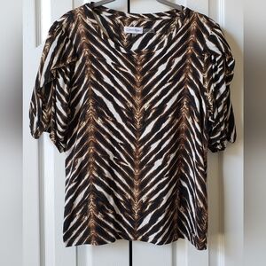 Calvin Klein Animal Print Puff Sleeve Top – Size Large